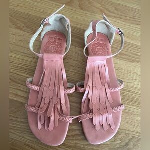 ELF Handmade Leather Fringe Front Sandals Pink size 9.5